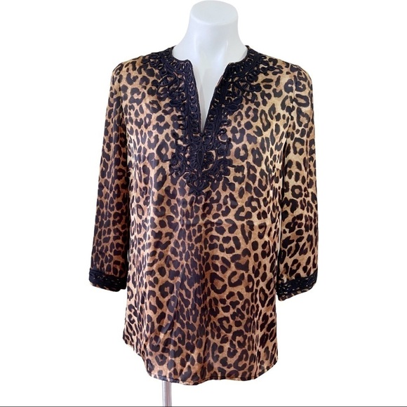 Jones New York Leopard Print Blouse Tunic Top - Picture 1 of 6